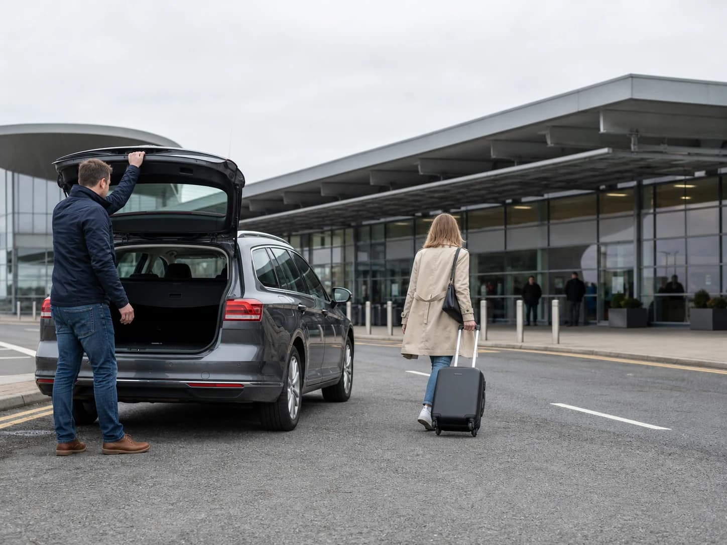 Traveller approaching a regional airport terminal